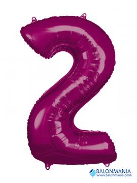 SuperShape Number 2 Pink Foil Balloon L34 Packaged 50cm x 88cm