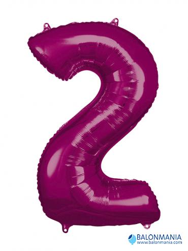 SuperShape Number 2 Pink Foil Balloon L34 Packaged 50cm x 88cm