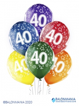 Balon lateks "40ti rođendan šareni" 6 kom