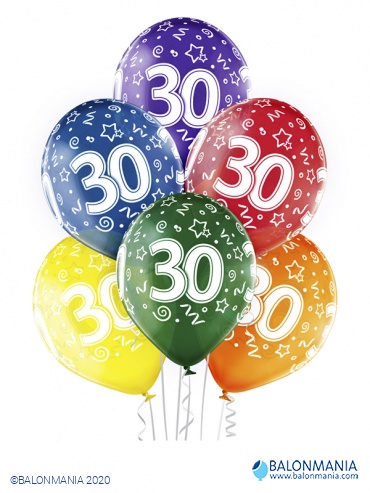 Balon lateks "30ti rođendan šareni" 6 kom