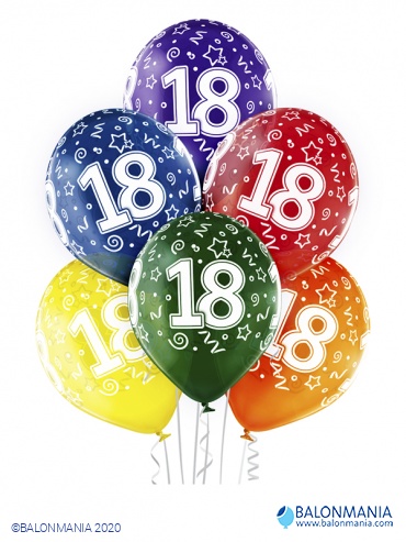 Balon lateks "18ti rođendan šareni" 6 kom