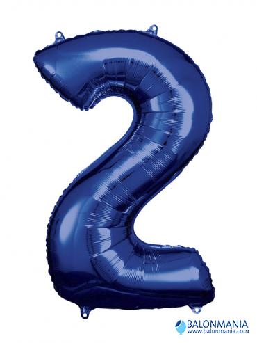 SuperShape Number 2 Blue Foil Balloon L34 Packaged 50cm x 88cm