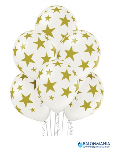 Balon lateks "Zlatne zvijezde bijeli balon" 6 kom