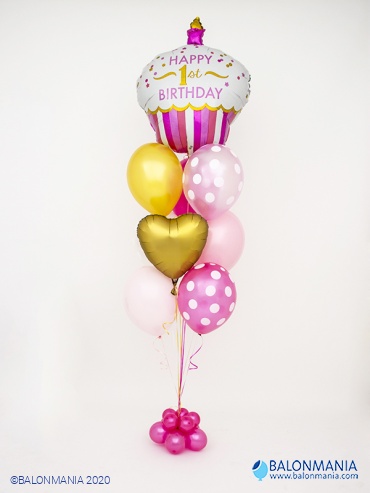 Buket balona "Prvi rođendan PINK" premium