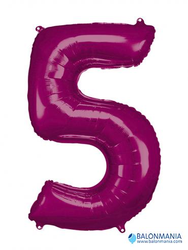 SuperShape Number 5 Pink Foil Balloon L34 Packaged 58cm x 86cm