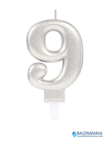 Rođendanska svjećica broj 9 SILVER