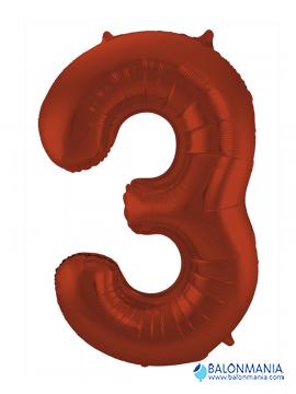 SuperShape Number 3 Red Foil Balloon L34 Packaged 53cm x 88c
