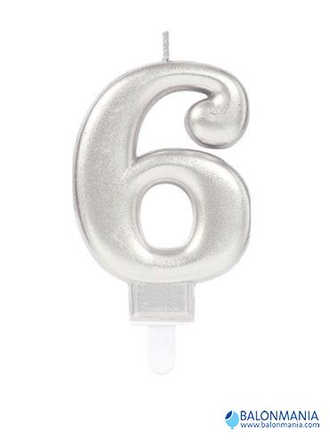 Rođendanska svjećica broj 6 SILVER