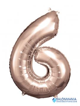 SuperShape Number 6 Rose Gold Foil Balloon L34 Packaged 55cm x 88cm