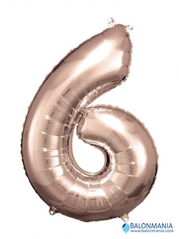 SuperShape Number 6 Rose Gold Foil Balloon L34 Packaged 55cm x 88cm