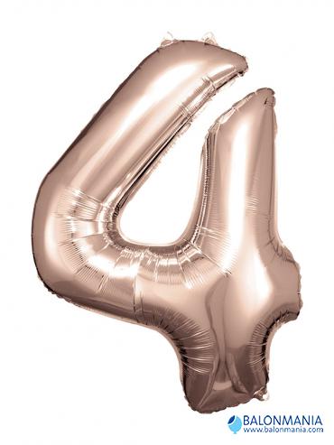 SuperShape Number 4 Rose Gold Foil Balloon L34 Packaged 66cm x 88cm