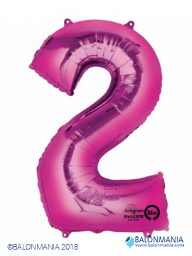 SuperShape Number 2 Pink Foil Balloon L34 Packaged 50cm x 88cm