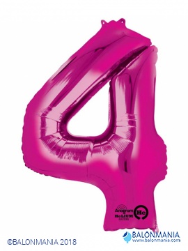 SuperShape Number 4 Pink Foil Balloon L34 Packaged 66cm x 88cm