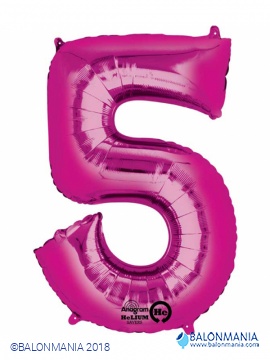 SuperShape Number 5 Pink Foil Balloon L34 Packaged 58cm x 86cm