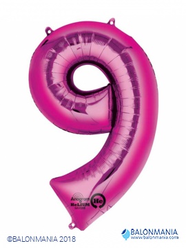 SuperShape Number 9 Pink Foil Balloon L34 Packaged 63cm x 86cm