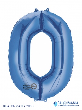 SuperShape Number 0 Blue Foil Balloon L34 Packaged 66cm x 88cm