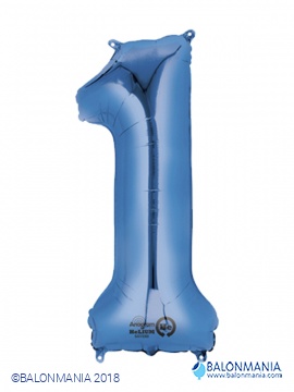 SuperShape Number 1 Blue Foil Balloon L34 Packaged 33cm x 86cm