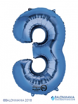SuperShape Number 3 Blue Foil Balloon L34 Packaged 53cm x 88cm