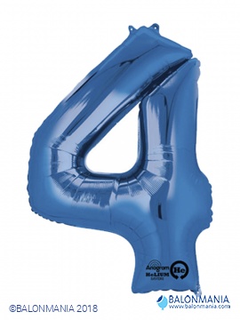 SuperShape Number 4 Blue Foil Balloon L34 Packaged 66cm x 88cm