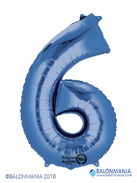 SuperShape Number 6 Blue Foil Balloon L34 Packaged 55cm x 88cm