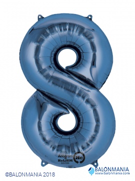 SuperShape Number 8 Blue Foil Balloon L34 Packaged 53cm x 83cm