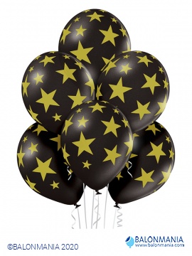 Zlatne zvijezde crni baloni lateks 6 kom