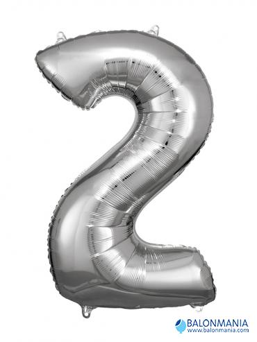 SuperShape Number 2 Silver Foil Balloon L34 Packaged 50cm x 88cm