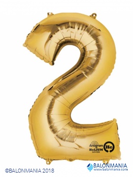 SuperShape Number 2 Gold Foil Balloon L34 Packaged 50cm x 88cm