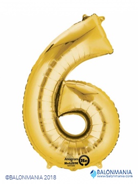SuperShape Number 6 Gold Foil Balloon L34 Packaged 55cm x 88cm