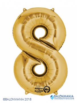 SuperShape Number 8 Gold Foil Balloon L34 Packaged 53cm x 83cm
