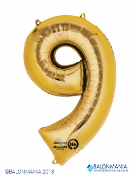 SuperShape Number 9 Gold Foil Balloon L34 Packaged 63cm x 86cm