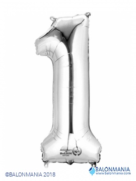 SuperShape Number 1 Silver Foil Balloon L34 Packaged 33cm x 86cm