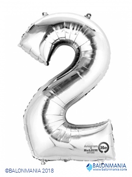 SuperShape Number 2 Silver Foil Balloon L34 Packaged 50cm x 88cm