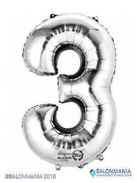 SuperShape Number 3 Silver Foil Balloon L34 Packaged 53cm x 88cm