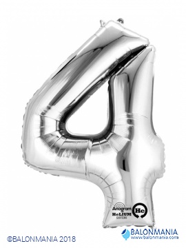SuperShape Number 4 Silver Foil Balloon L34 Packaged 66cm x 88cm