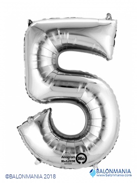 SuperShape Number 5 Silver Foil Balloon L34 Packaged 58cm x 86cm