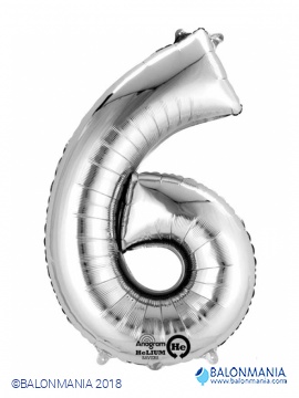 SuperShape Number 6 Silver Foil Balloon L34 Packaged 55cm x 88cm