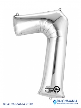 SuperShape Number 7 Silver Foil Balloon L34 Packaged 58cm x 88cm