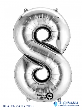SuperShape Number 8 Silver Foil Balloon L34 Packaged 53cm x 83cm