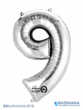 SuperShape Number 9 Silver Foil Balloon L34 Packaged 63cm x 86cm