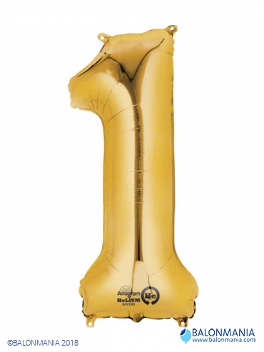 SuperShape Number 1 Gold Foil Balloon L34 Packaged 33cm x 86cm