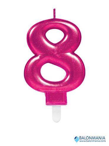 Rođendanska svjećica broj 8 ROZA 9.3cm