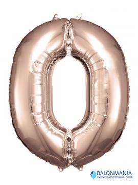 SuperShape Number 0 Rose Gold Foil Balloon L34 Packaged 66cm x 88cm