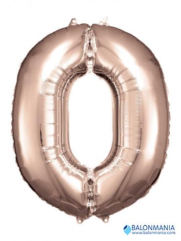 SuperShape Number 0 Rose Gold Foil Balloon L34 Packaged 66cm x 88cm