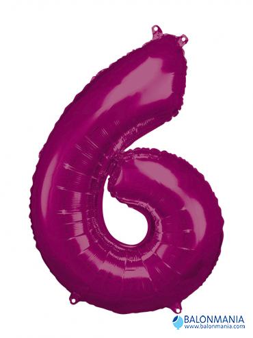 SuperShape Number 6 Pink Foil Balloon L34 Packaged 55cm x 88cm