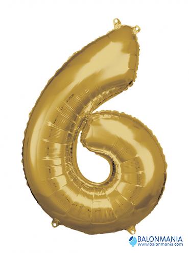 SuperShape Number 6 Gold Foil Balloon L34 Packaged 55cm x 88cm