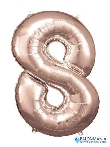 SuperShape Number 8 Rose Gold Foil Balloon L34 Packaged 53cm x 83cm