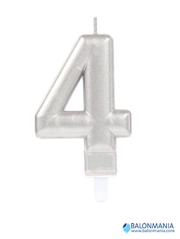 Rođendanska svjećica broj 4 SILVER