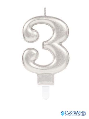 Rođendanska svjećica broj 3 SILVER