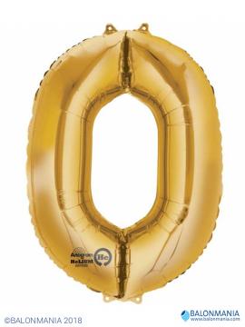 SuperShape Number 0 Gold Foil Balloon L34 Packaged 66cm x 88cm